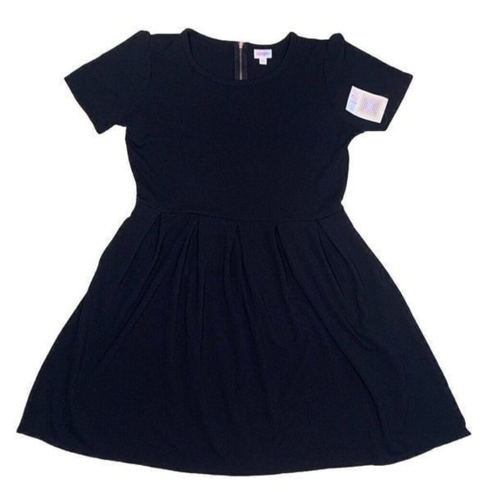 LuLaRoe Womens Amelia Dress XL Black Rose Gold Zipper Pockets NWT